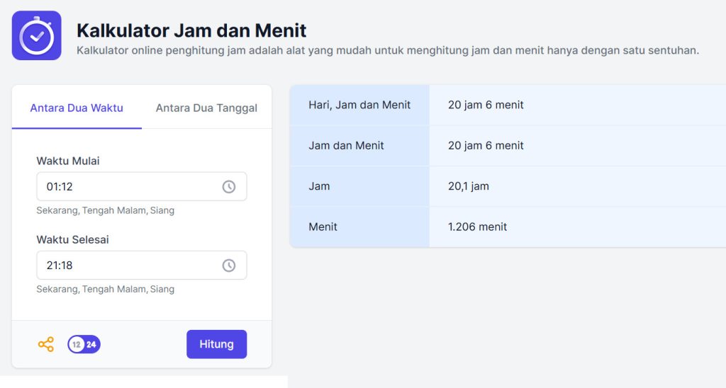 Kalkulator penghitung selisih waktu