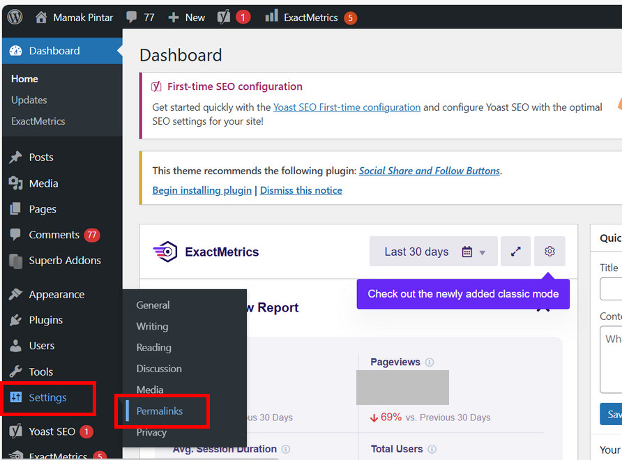 setting permalink wordpress